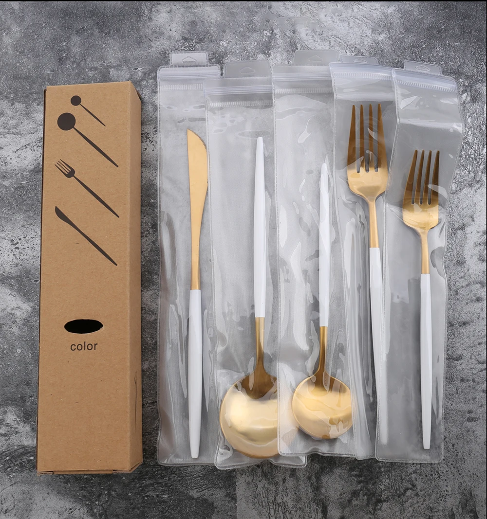 
Wholesale high quality 4 piece cutlery set sanding polishing gold black cutlery set dinnerware fork and knife set 