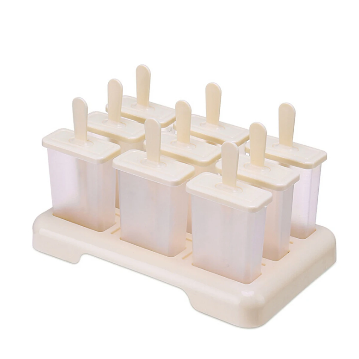 

9 Ice Popsicle Mold Set, Reusable Ice Cream Mold with Stick ans Lid Creative Kitchen Tool (Beige)