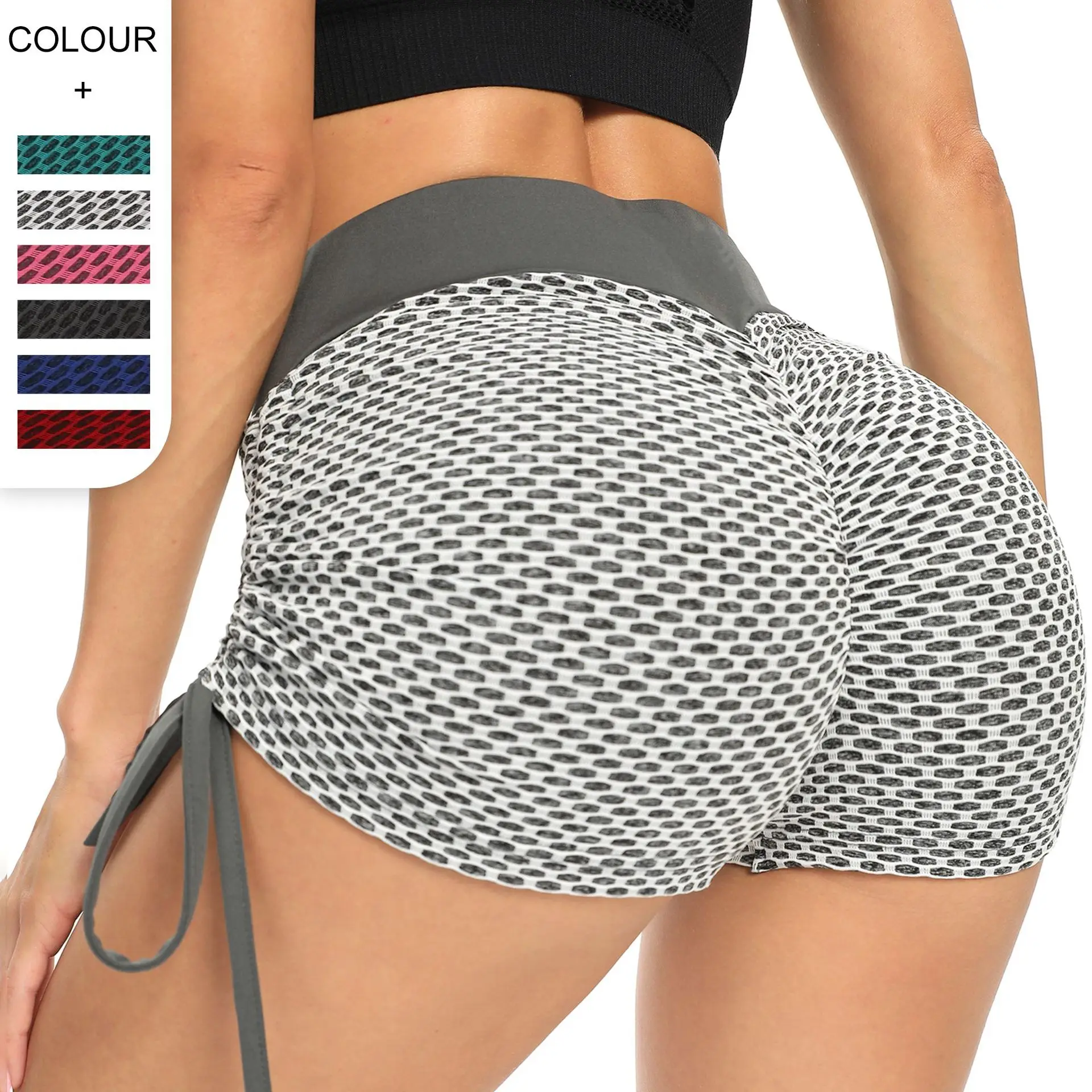 

Hot Sale Butt Lift High Waist Yoga Short Drawstring Jacquard Workout Sport Leggings