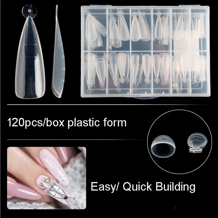 

120pcs Wholesale Quick Building Mold Tips Nail G UV Gel Dual Forms Extension Nail Tips Clear Full Cover OEM Nail Extension Mold, Natural