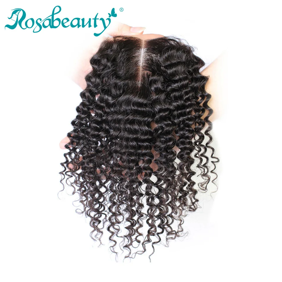 

Rosabeauty Human Hair Lace Closure Deep Curly Wave Closure 4x4 Siwss Lace Bleached knots Free/Middle/Three Part 8-20Inch Remy