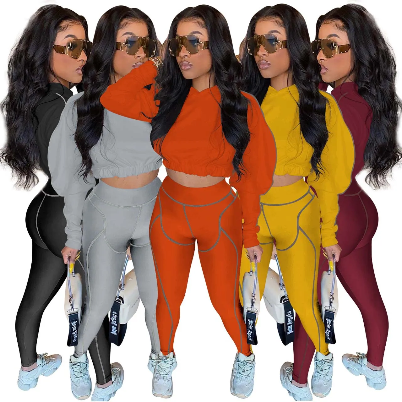 

Best Seller Women Clothes 2021 puff sleeve skinny leggings Outfits Womens Two Piece Set fall fashion 2 piece tracksuits