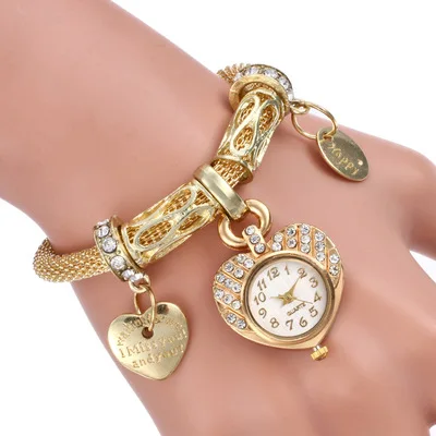 

Explosive style ladies bracelet watch fashion diamond gold peach heart quartz alloy bracelet watch hot sale women's watch, Rose gold