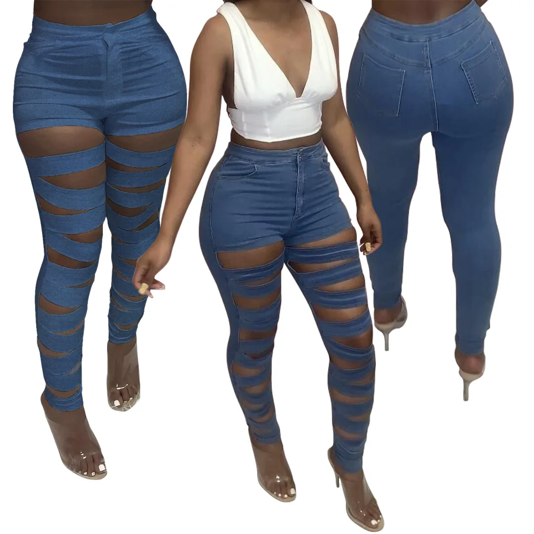 

Women's Pants & Trousers Ladies Hollow Bodycon Casual Girls' Pants Women's Trousers & Pants Sexy Skinny Ripped Women Trouser