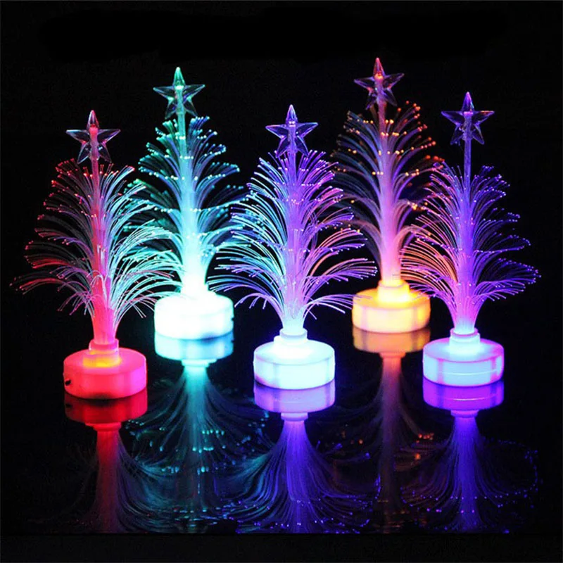 

Luxury Shining Colorful Optical Fiber Table Ornaments Christmas gift Decoration lights Mini LED Christmas Tree