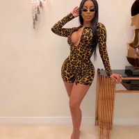 

Leopard Bodysuit For Women Jumpsuits Sexy Bodycon Skinny Body Suit Long Sleeve Playsuit Printed Rompers Y12377