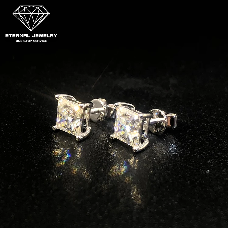 

Women Ladies Luxury Real S925 Silver 10k 14k Gold 1ct D VVS Asscher Moissanite Diamond Ear Studs Earrings with Certificate