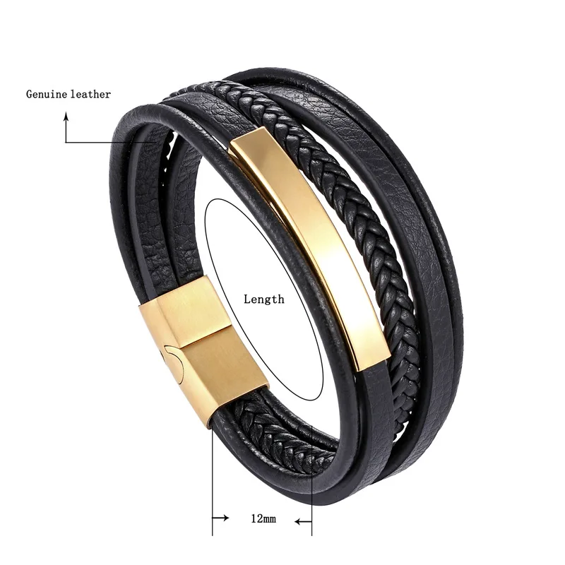 XQNI Wholesale Price Classic Genuine Leather Bracelet For Men Hand Charm  Jewelry Multilayer Magnet Handmade Gift For Cool Boys