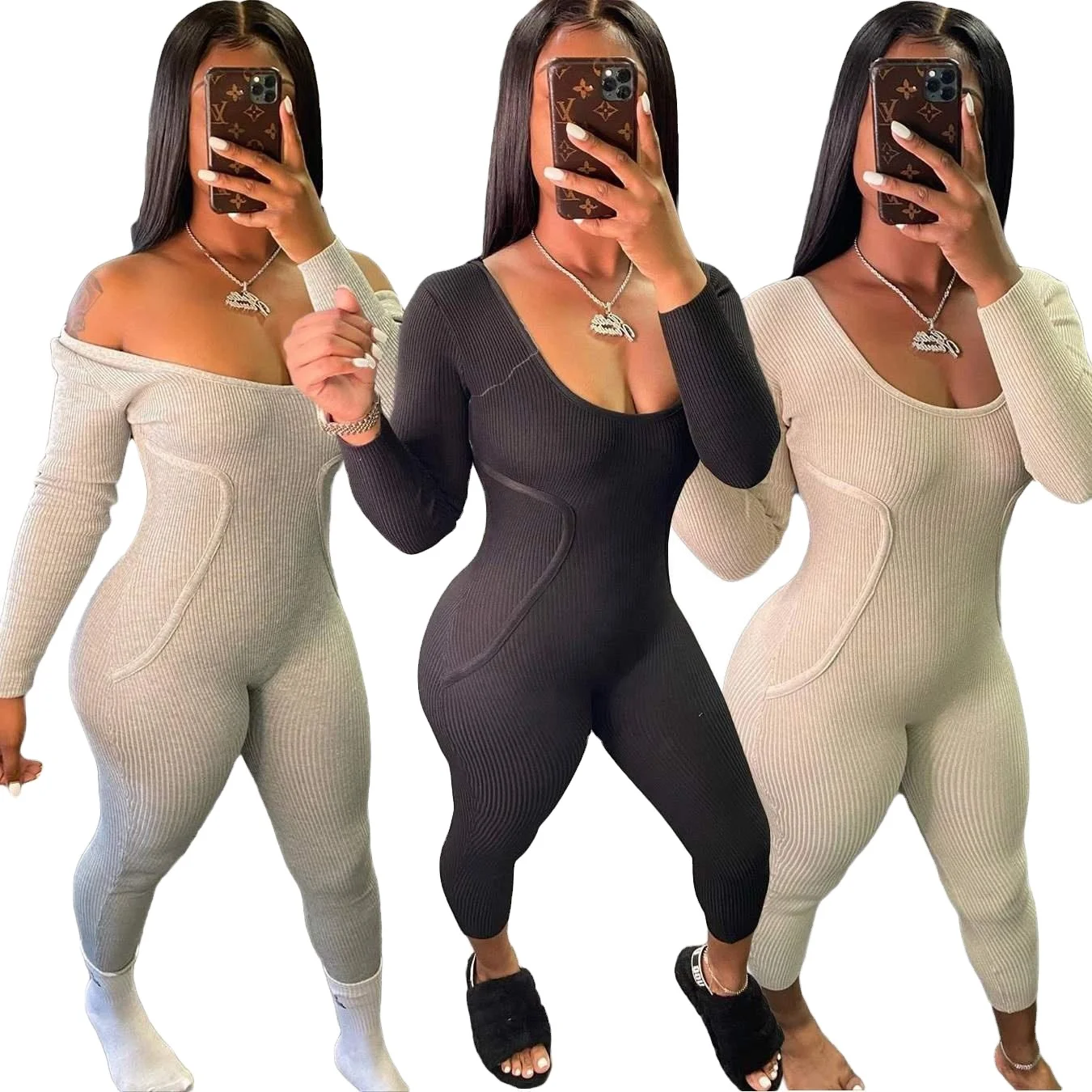 

2021 One Pieces Jumpsuit Sexy Women Long Sleeve Rompers Womens Bodycon Bodysuits