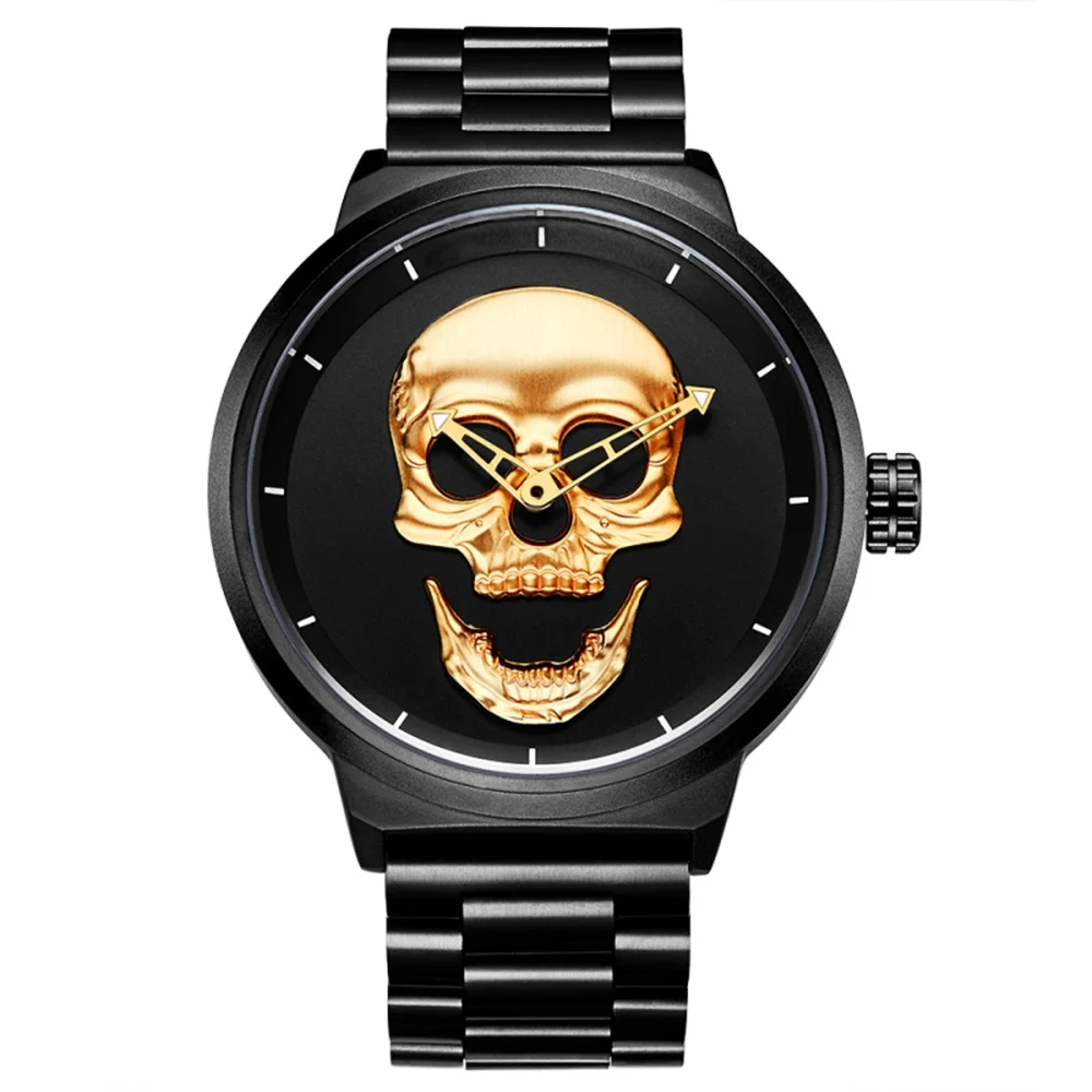 

Fashion Simple Big Dial Waterproof Skull Mens Wrist Watches Luxury Sport Stainless Steel Strap Male Quartz Watch Reloj De Hombre, 2 colors
