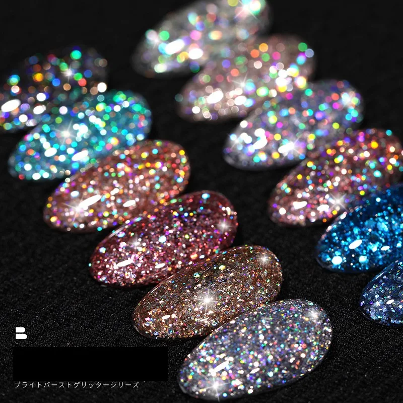 

High Quality Long Lasting Glitter Diamond UV Super Flash Disco Nail Art Gel Polish, 12 colors