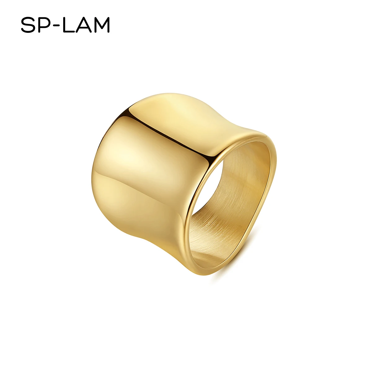 

SP-LAM Gold Plated Finger Woman Stainless Steel 2021 Big Band Metal Ring
