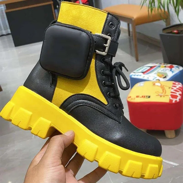 

China Wholesale Wedge Ankle Boots With Bags New Color Yellow Hot Red Fashion Women Dress Shoes Set Famous Brand Ladies Boots, White \yellow \red \black