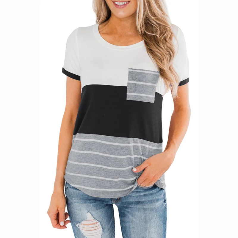 

Top Selling Black Right Here With Me Color Block Wholesale Ladies T-Shirt Printing