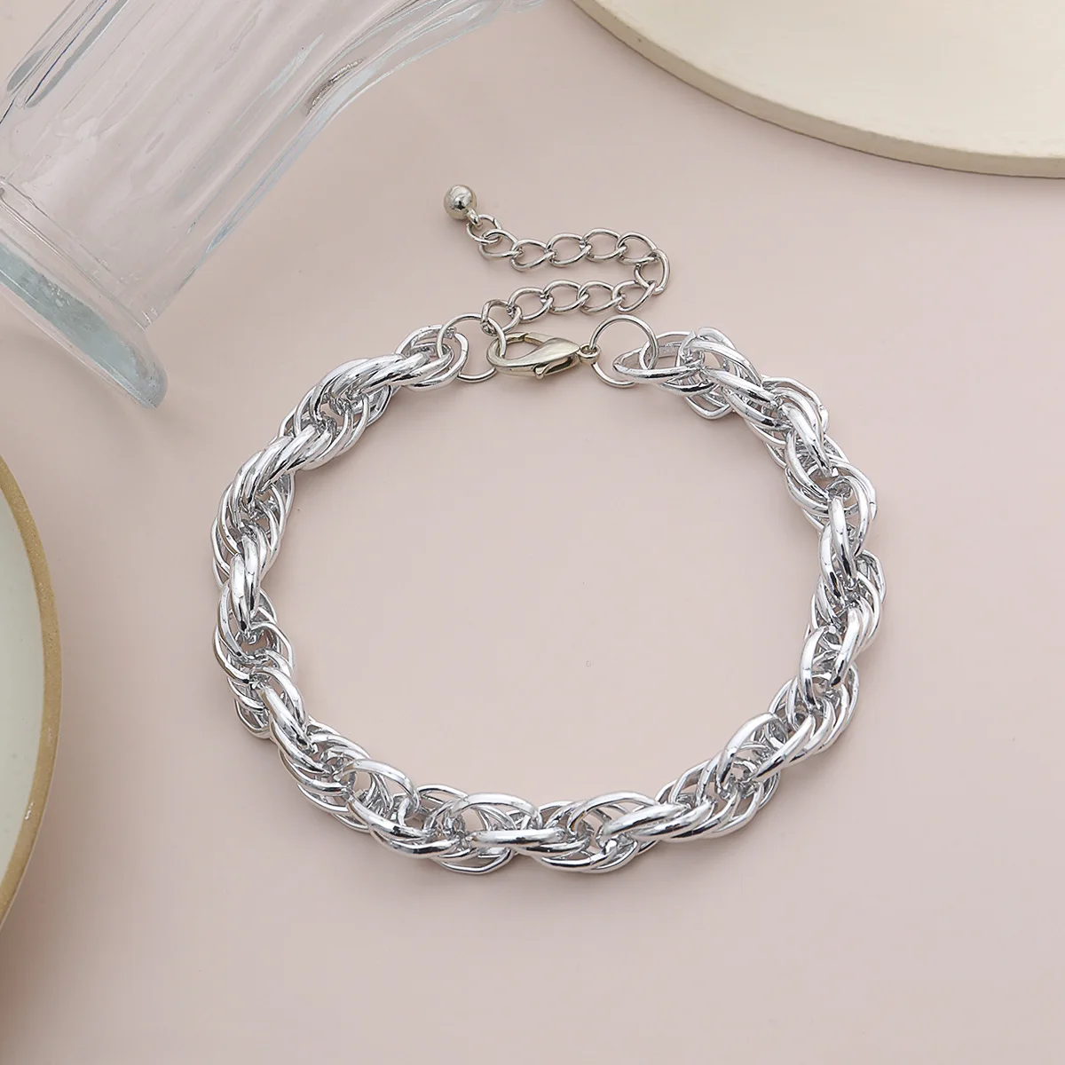 

Women Gold Plated Beach Wear Aklets Foot Jewelry Twist Thick Link Chain Anklets, As picture show
