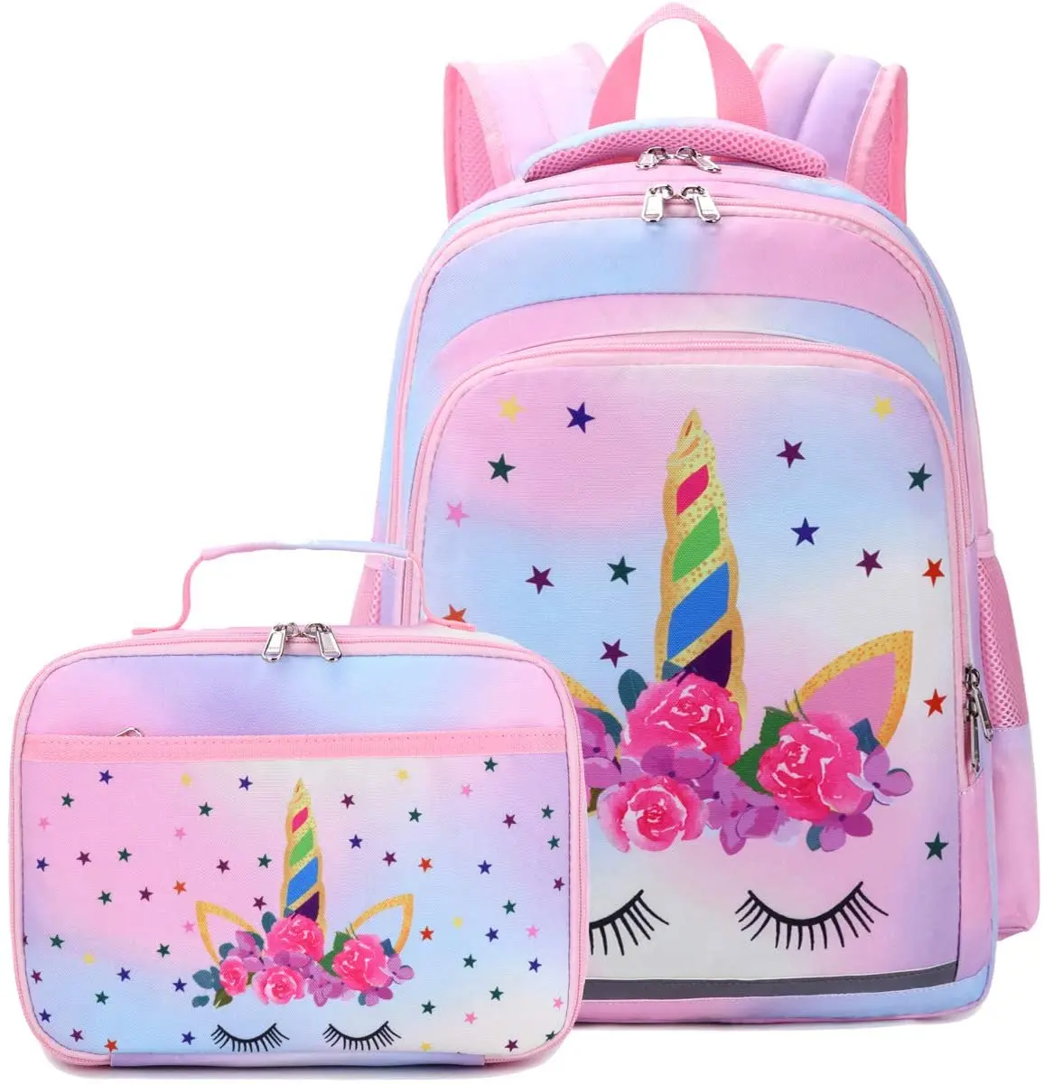 

New Design with Animal Cute Unicorn Kids Backpack with Lunch Bag Waterproof for Boys and Girls School Bag, Purper