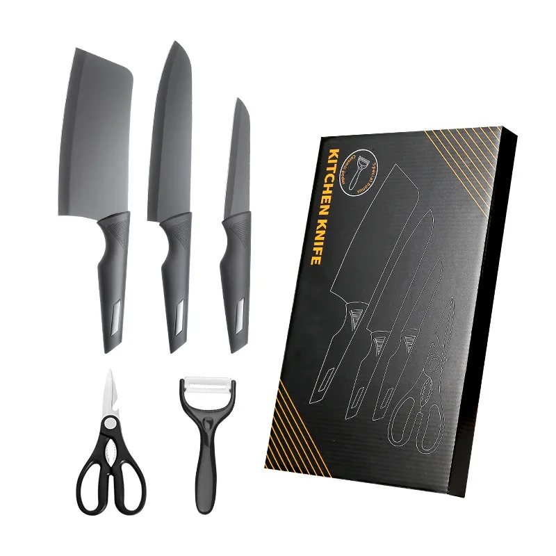 

2023 Promotional colorful chef cutting knives set 5 pcs stainless steel Kitchen black Knife set fruit kitchen knives