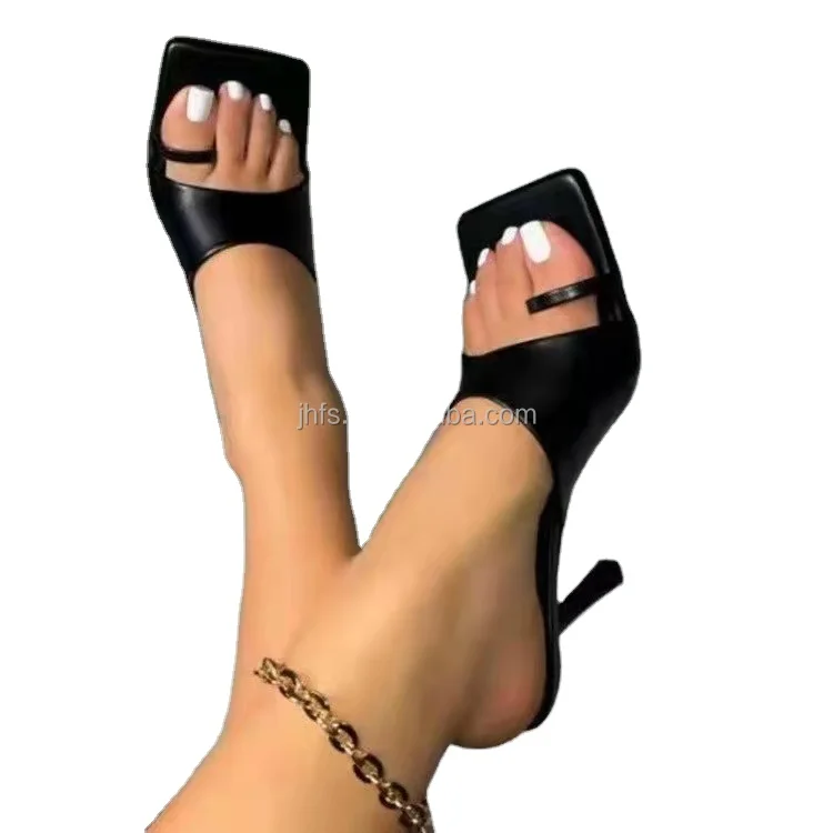

J&H fashion 2022 wholesale sexy stiletto square toe high heel flip flops ladies trendy large size slip on heeled sandals, 3colors as picture