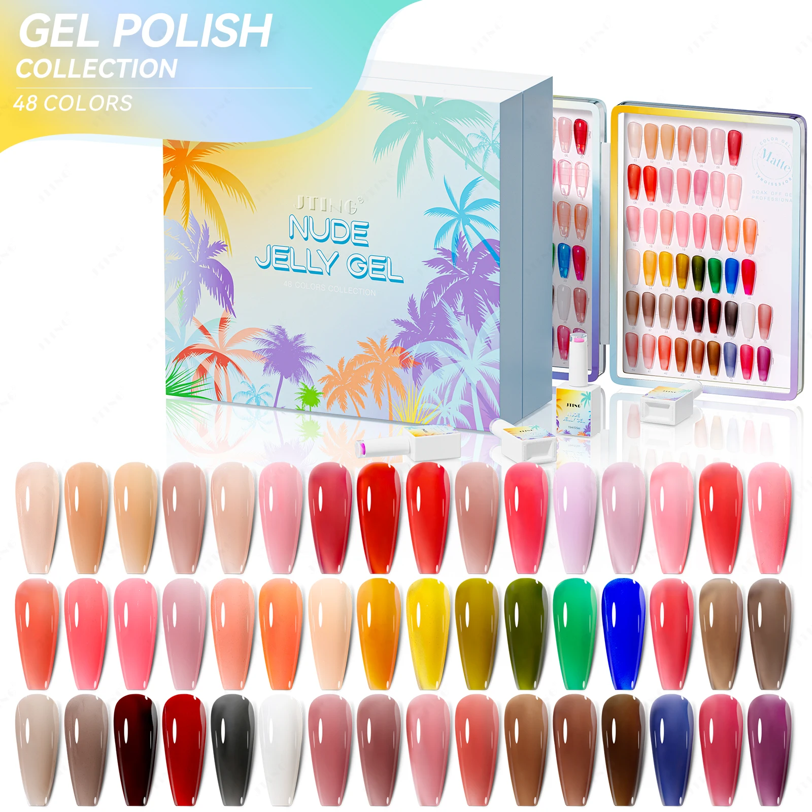 

JTING Summer popular nail trend design 48colors collection nude jelly gel nail polish set with free color book gift box