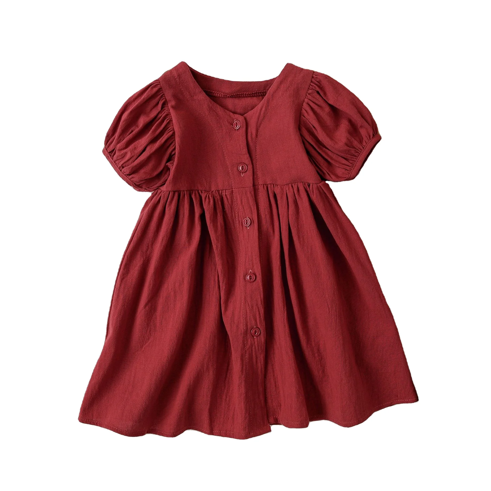 

Summer 2020 new hot selling simple elegant cotton puff sleeve korean style princess kids children party girl dress