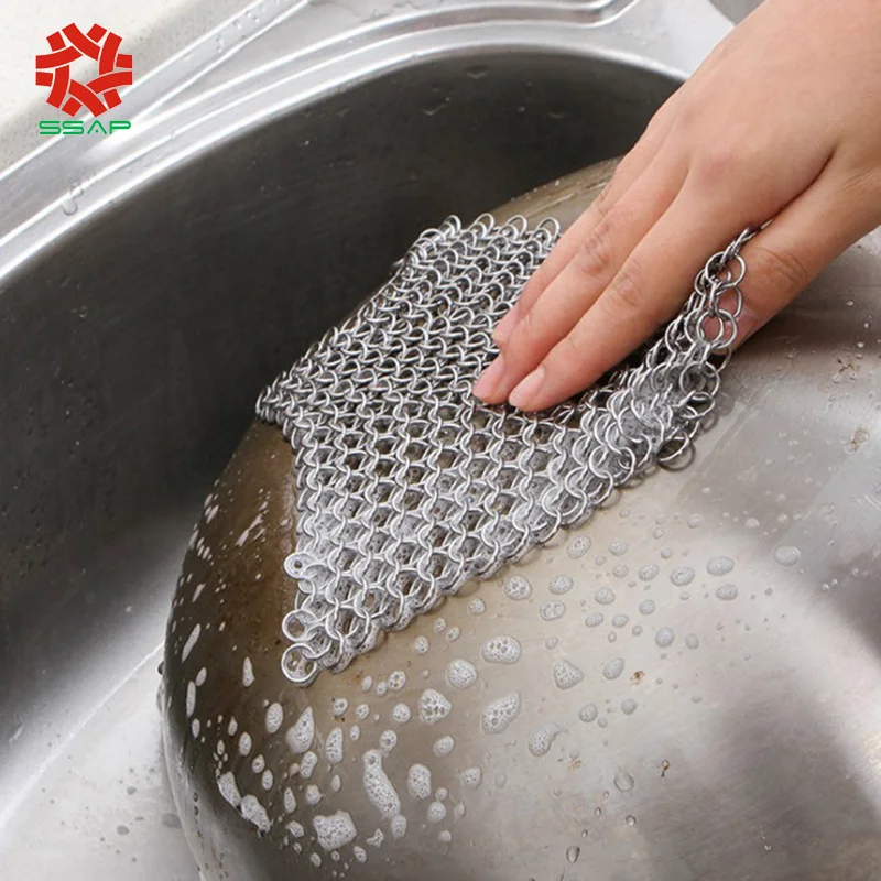 Cast Iron Cleaner Chain Mail Scrubber Iron Skillet Scrub Brush