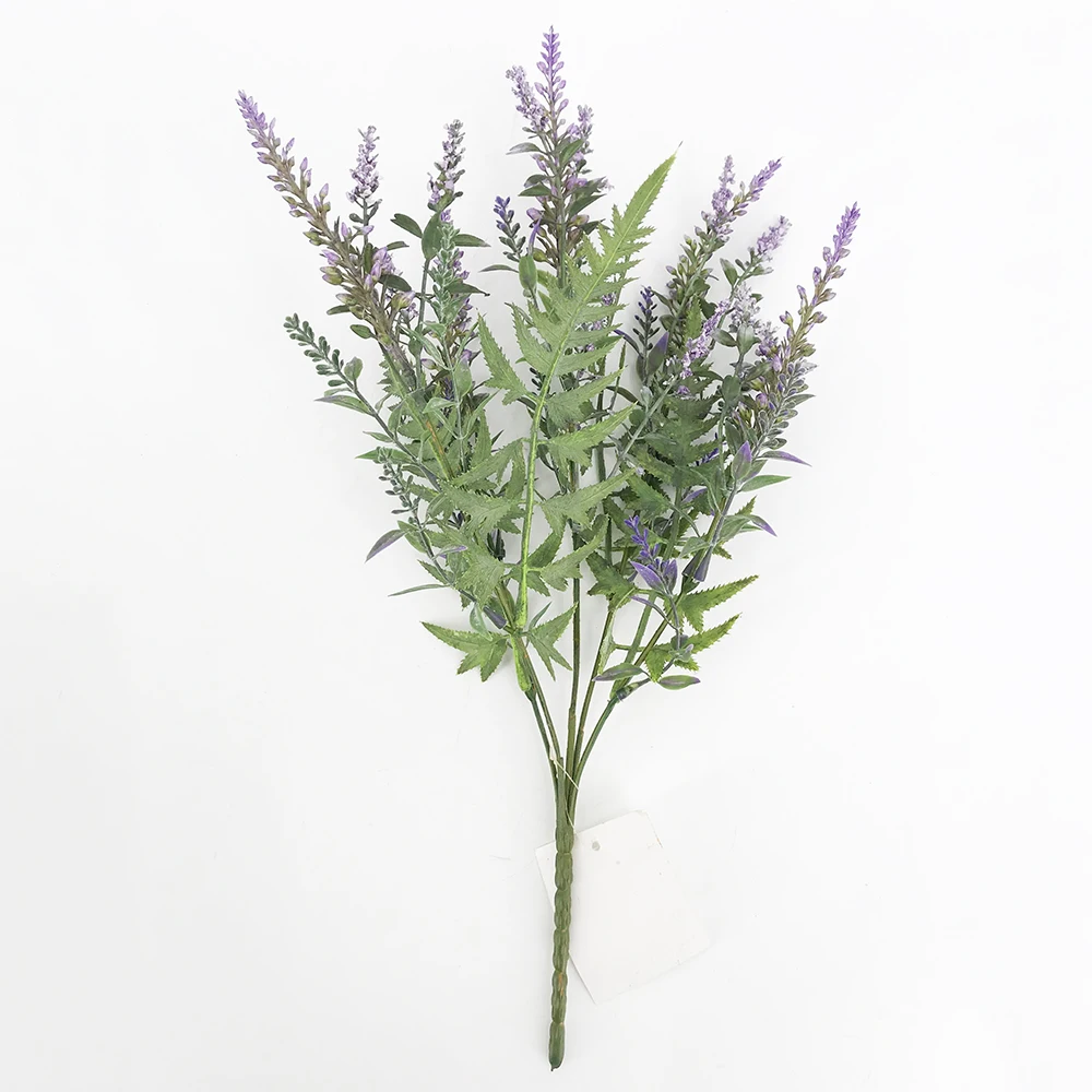 

Artificial Plants 5 Heads Waterproof Plastic Leaves for Wedding Home Decor Artificial Lavender Branches Wholesale, Green,purple