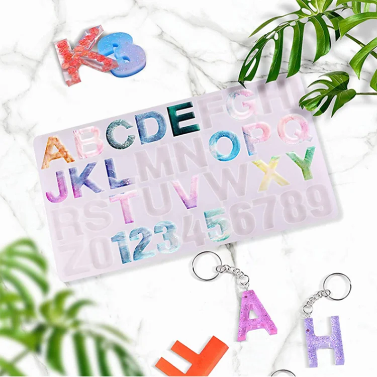 

DIY Crystal Epoxy Alphanumeric Mold Hollow Set Handmade Keychain Pendant Number Plate Silicon Molds, Customerized
