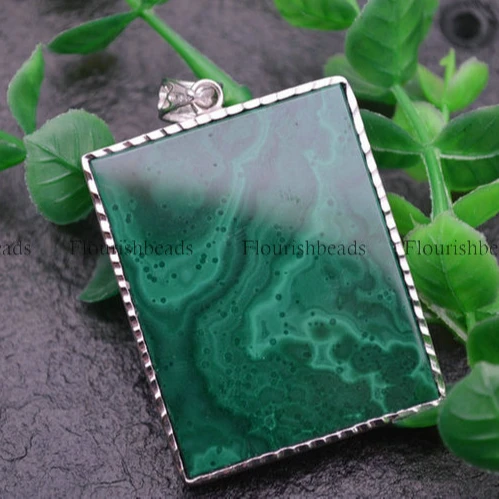 

Natural Gemstone Malachite Beautiful Veins Square Pendant fit Necklace making