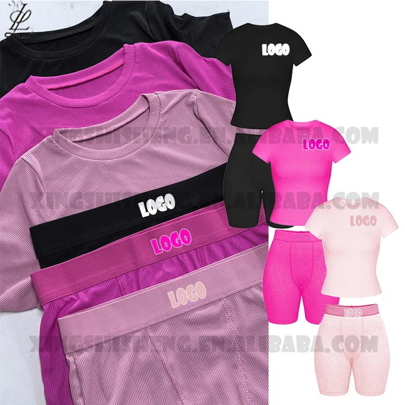 Ribbed Knit Short Sleeve Top Shorts Lounge Set