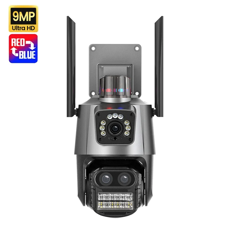 

9MP Ultra HD Icsee wireless human detection red-blue light alarm ptz cameras outdoor 8x optical zoom dual lens wifi ptz camera