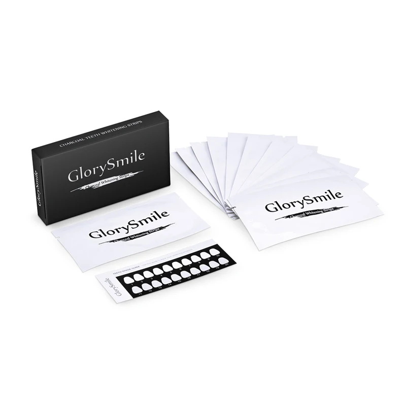 

CE Approved Private Logo Glory Smile Bleaching Coconut Oil Charcoal Teeth Whitening Strips Non Peroxide, Black