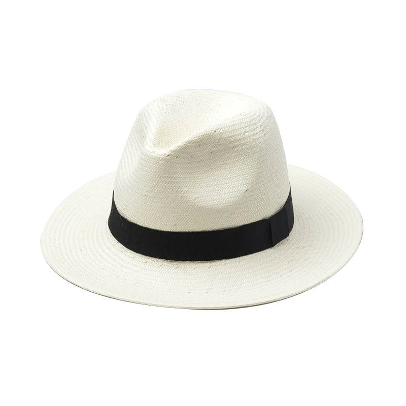 

Shine hats Summer Season Black Ribbon Around Ladies Hats Fedora Top White Paper Grass Sombreros Playeros Jazz Wide Brim Hat