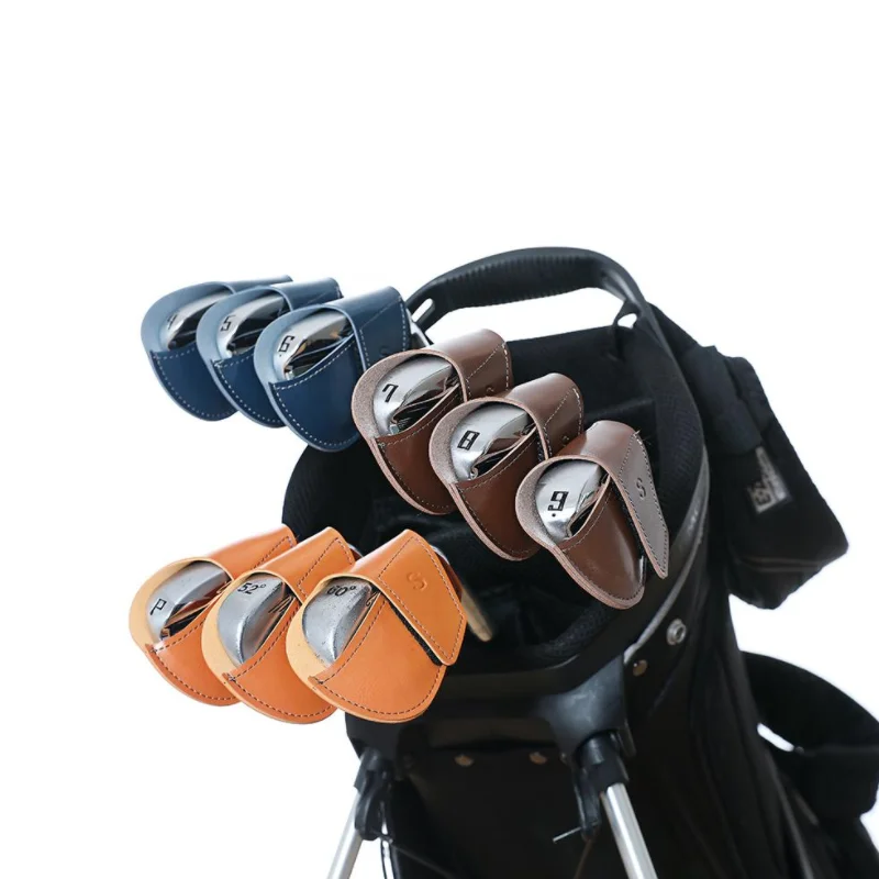 

Korea Outdoor Custom Golf Iron Head Cover Luxury PU Leather Golf Club Protective Headcover Set Covers
