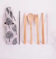 

Hot Sale Outdoor Travel Picnic 6PC Natural Eco Friendly Reusable Bamboo Cutlery Travel Set