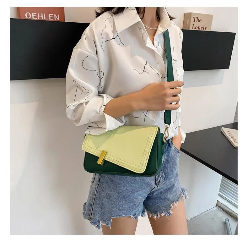 

Popular Crossbody Leather Bag Irregular Clutch Contrast Color Women Handbag