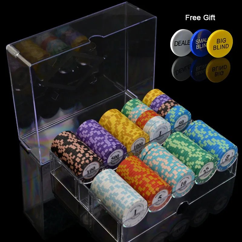 

14g Clay Monte Carlo Casino Poker Chips Custom Poker Chips Set 200pcs in Acrylic Box for poker game