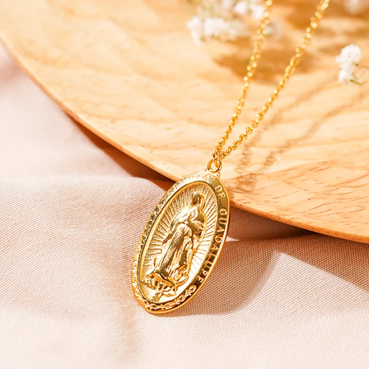 

Fashion New Mangalsutra Nesigns Stainless Steel Gold Pendant Catholic Jewelry Statement Belief Virgin Mary Religious Necklace