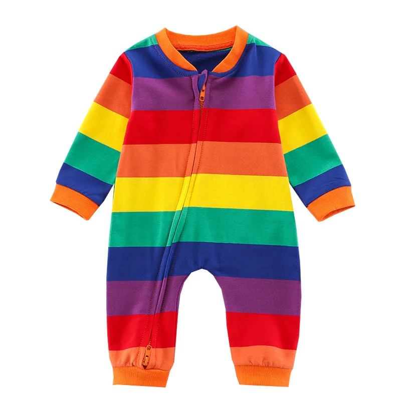 

Spring and Autumn long sleeve striped zipper baby jumpsuit with threaded collar