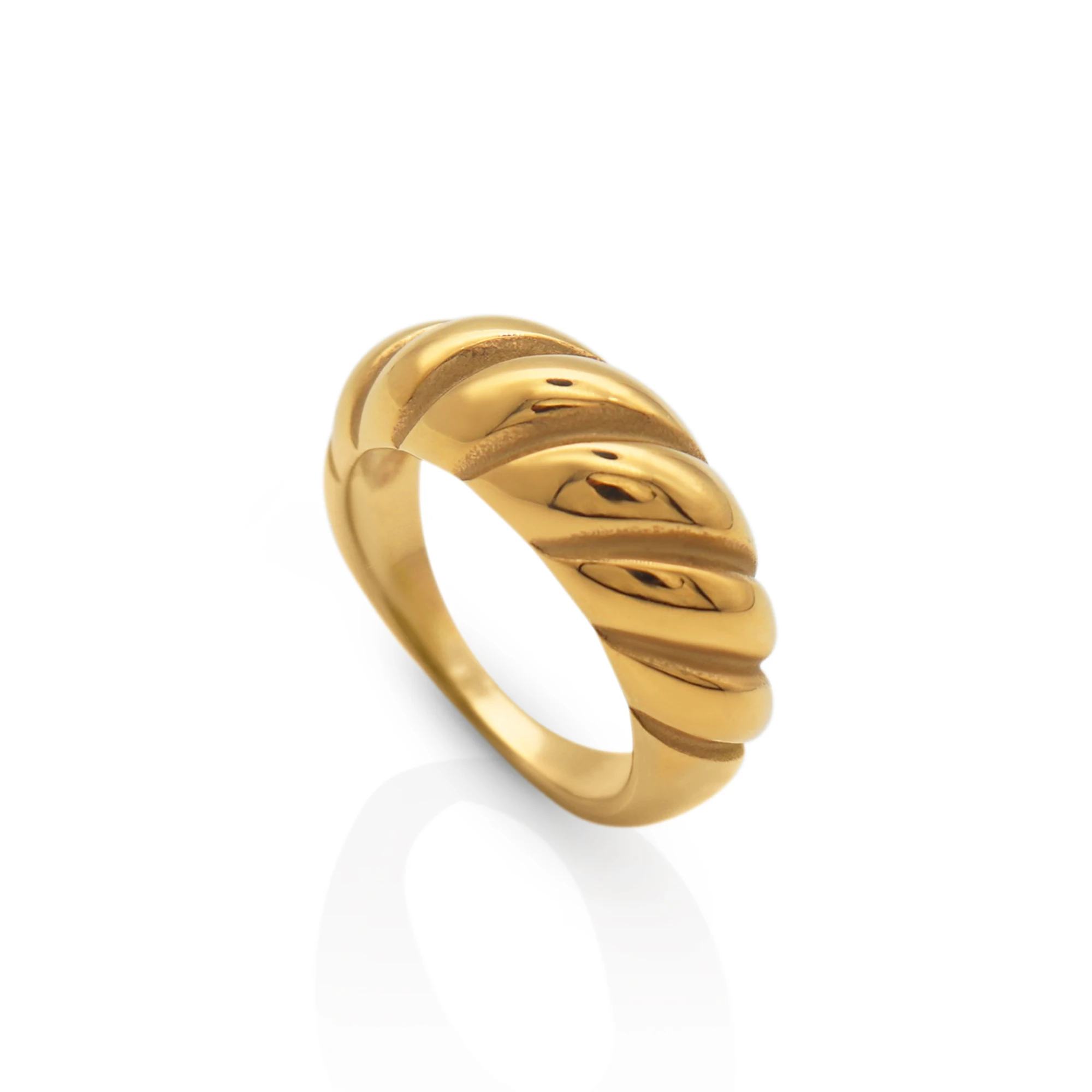 

Chris April in stock fashion 316L stainless steel pvd gold plated Croissant finger ring