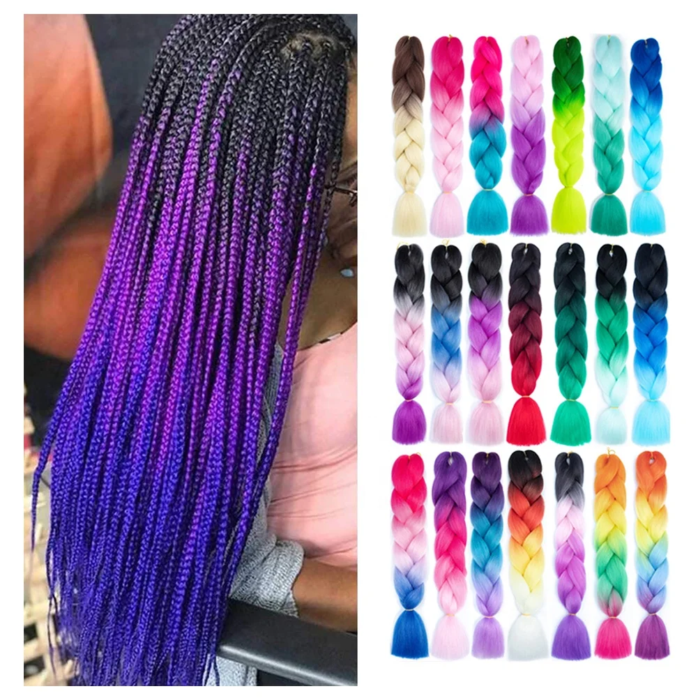 

24 Inch Crochet Braids Ombre Colors Synthetic Braiding Hair Extensions Jumbo Braids