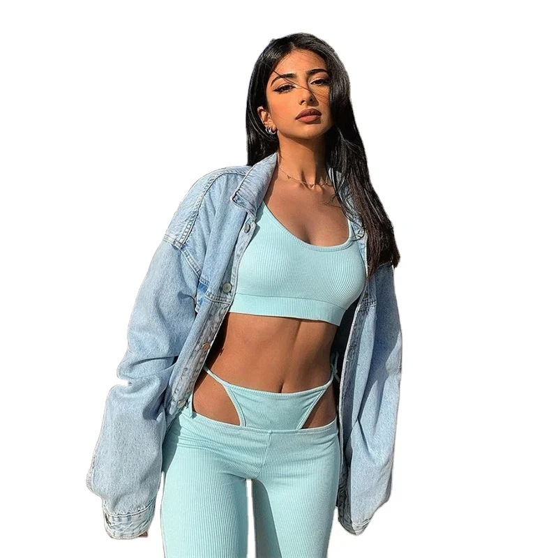 

2021 Custom logo new summer women's hollow out camisole legging short two piece sexy sets, Pictures showed