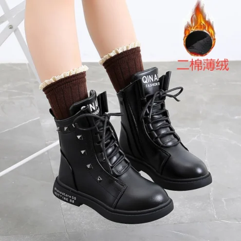 

High quality children long girl boots wholesale winter fashion school shoes, Black/red