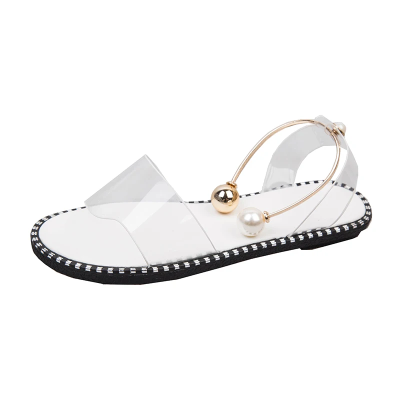 

Custom Logo Transparent PU Sandals For Summer Large Size Round Head Fashion Slippers Women Jelly Shoes Slides Beach Shoes, Black/white