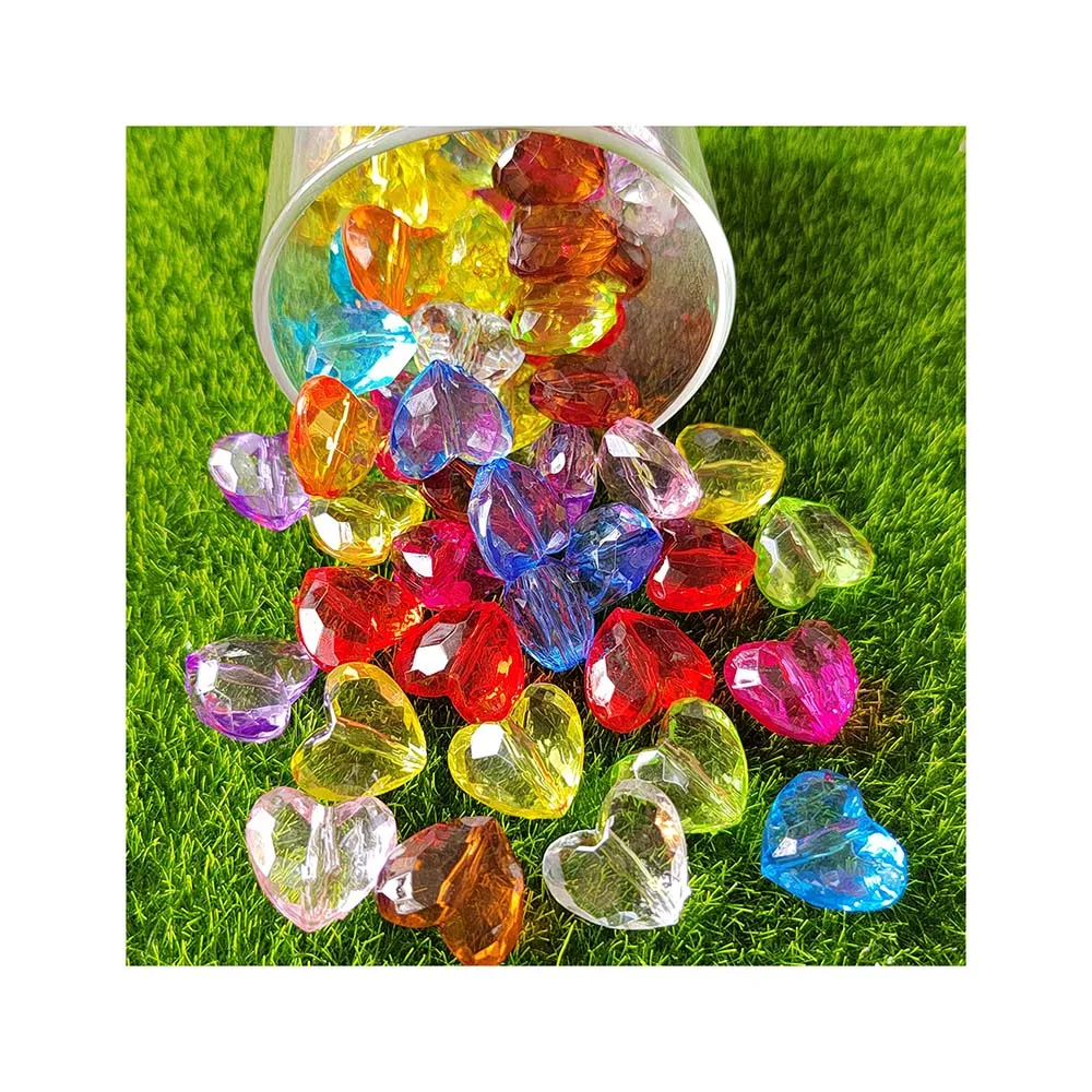 

Hot Selling Mixed Color Love Heart Beads Transparent Acrylic Faceted Heart Shape Loose Spacer Beads For Jewelry Making Findings