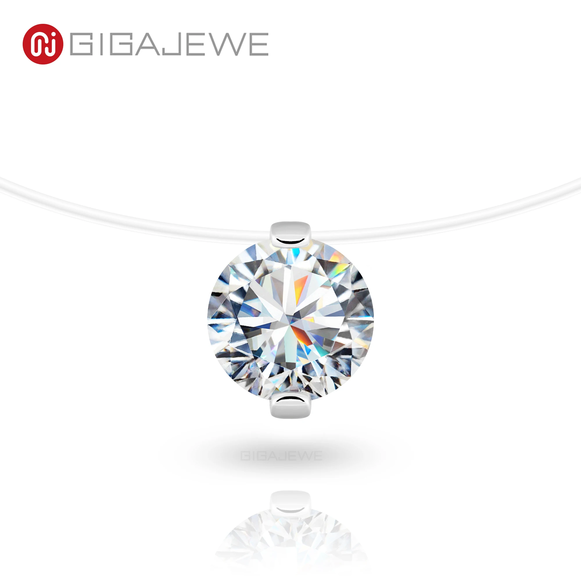 

GIGAJEWE VVS1 white Color Round Cut Moissanite Fish Line Necklace Invisible Necklace 925 Silver Women Gift