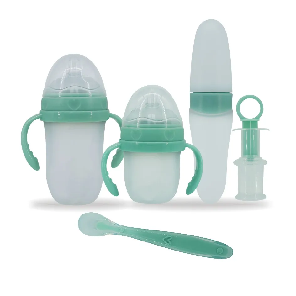 

Silicone Baby Feeding Set Baby bottle, Drink cup, Baby Feeder and spoon set