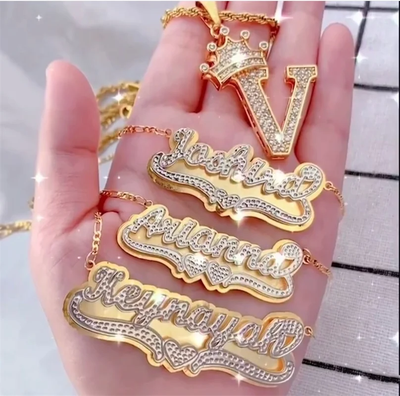 

Personalized Gold Name Plate Necklace Alphabet Letter Initial Pendant  Sign Necklace, Colors