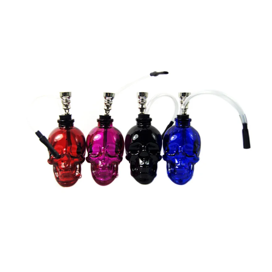 

Hot Selling Skull Shape Portable Hookah Shisha Colorful Print Glass Water Smoking Pipes Portable Small Hookah Shisha, 9 colors