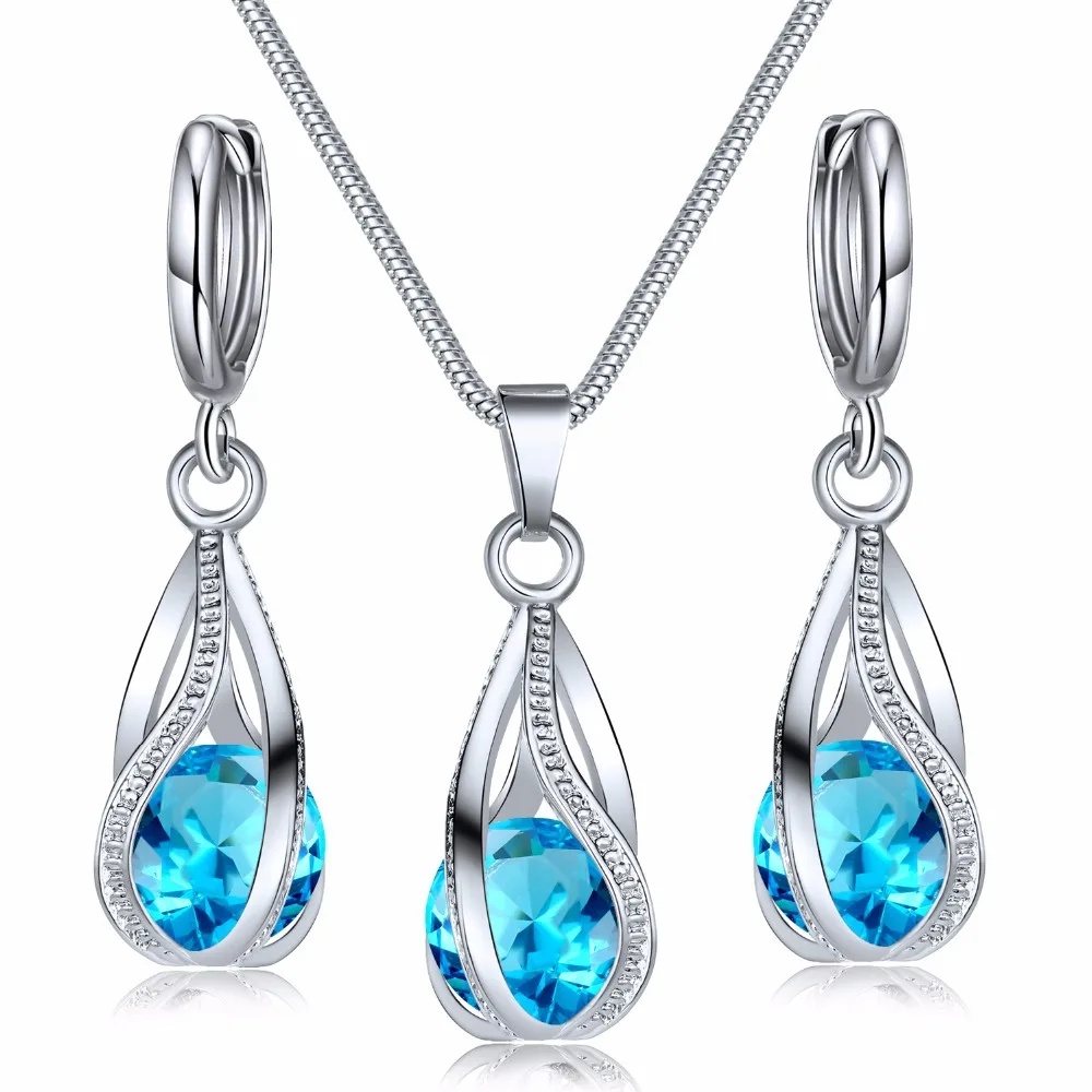 

New Fashion Crystal Jewelry Set Zircon Necklace Earrings Set Decoration, As shown
