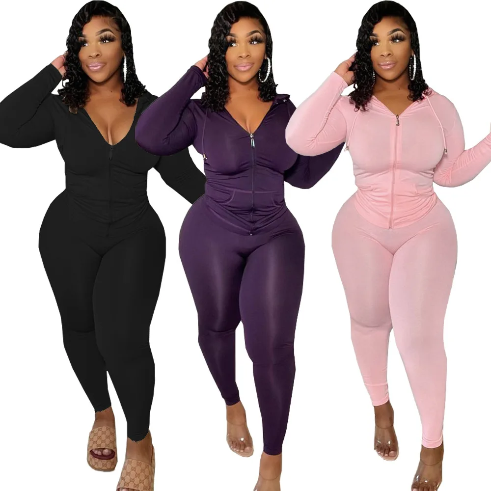 

Plus Size Fall Women Clothing Sweatpants Hoodie Set Bodycon Two Piece Casual Woman Jogger Pants Set